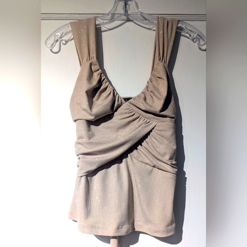 My Michelle Junior Girls Gold Glitter Sparkle Cropped Belted Tank Top. Sz Medium
